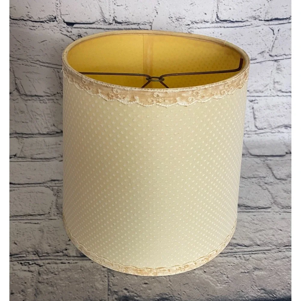 NWT Vtg Roseart Cream Subtle Polka Dot Lace MCM‎ Boudoir Drum Lampshade 8x7.25